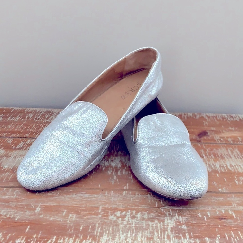 J Crew silver metallic loafer flats
